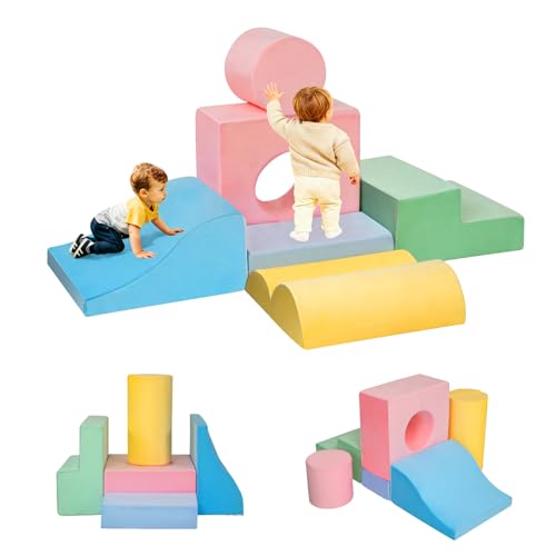 MIND&ACTION 6 Pieces Toddler Climbing Toys Indoor, Climbing Toys for 1 Year Old, Soft Play Set Baby Foam Climbing Blocks for Toddler 1-3