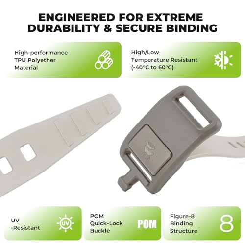 2-Pack Stiff TPU Utility Straps, 80kgf for Bike Moto Ski | 8-Figure Lock, 360° Wrap, Rigid TPU,-40~140°F, Connectable, Grey - color: Berry red