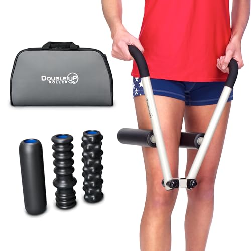 DoubleUP Roller D5 Leg & Arm Massager, Metal Frame, 5 Rollers & Case, White | 3X Lever-Action Pressure Control. 5 Quick-Change Rollers + Storage Case. IT Bands, Calves, Quads, Hamstrings, Thighs, Arms. - color: White