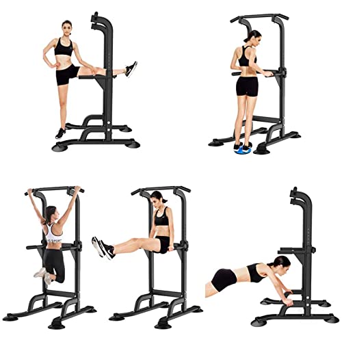 SogesHome Pull Up Station Dip Station Dip Stand Power Tower Adjustable Height Multi-Functional Home Strength Training Fitness Workout Station