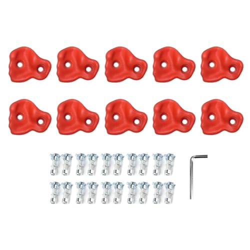 10PCS Rock Climbing Holds, PE Ergonomic Design with Rock Texture for Indoor Outdoor Climbing Wall, Includes Screws and Wrench Tools - color: Red