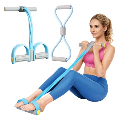 Pedal Resistance Band with Handle, 2-Pack Resistance Bands for Working Out, Portable Full-Body Training Equipment, Low-Impact Rehabilitation Exercise Bands with 6-Tube Pedal and Handles