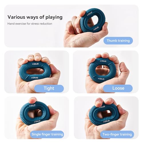 Hand Grip Strengthener, Grip Strength Trainer, Fingers Exerciser - Silicone Rings for Muscle Training Sports Rock Climbing Finger Rehabilitation Training,Hand & Wrist Muscles Trainer Stress Relief,5 Resistance Levels - color: Black
