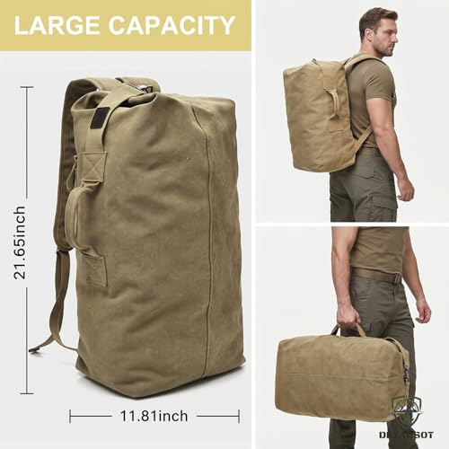 Military Tactical Backpack Large Capacity Travel Climbing Bag Duffel Bag Top Load Double Strap Canvas Backpack - color: Brown