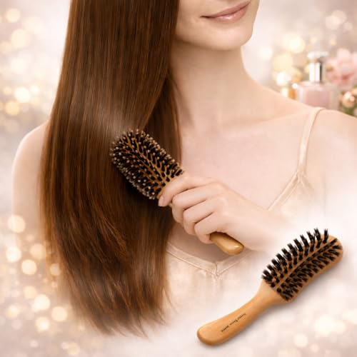 Boar Bristle Hair Brush [ Made in Japan ] 100% Natural Bristle Slick Back Brush for Styling, Separating, Shaping, and Blow-Drying for Women and Men (Curved Handle) - color: Curved Handle