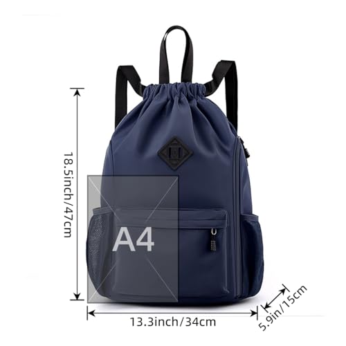 Valleycomfy Waterproof Drawstring Gym Backpack Bag for Men&Women Dark Blue | Sports Gym Bag with Side Pocket - color: A-dark Blue
