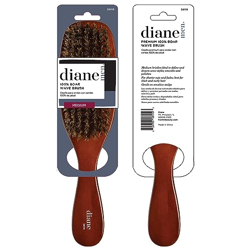 Diane Premium 100% Boar Wave Brush for Men and Barbers , Mens Hair Brush– Medium Bristles for Thick Coarse Hair – Use for Detangling, Smoothing, Wave Styles, Soft on Scalp, Restore Shine and Texture - style: Wave Brush