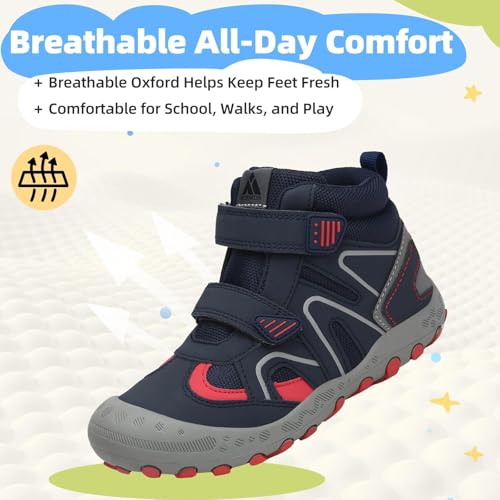 Mishansha Kids Water Resistant Hiking Boots, Boys Girls Anti Collision Anti-Skid Athletic Outdoor Adventure Trekking Shoes | Protective Toe, Adjustable Fit and Flexible Sole for Camping, School, Walking, Trekking, Trail Adventures and Everyday Wear - colo