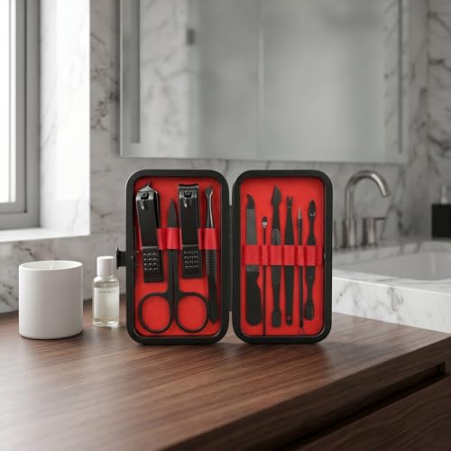 10-Pc Manicure Set, Stocking Stuffers for Men, Gift Ideal for Teen Boy | Precision Grooming Tools Tackle Fingernail, Toenail, and Cuticle Care, Christmas Choice for Boyfriend, Husband - color: Black