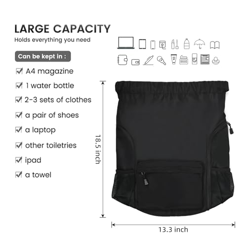 Valleycomfy Waterproof Drawstring Gym Backpack Bag for Men & Women Black | Sports Gym Bag with Side Pocket - color: A-black