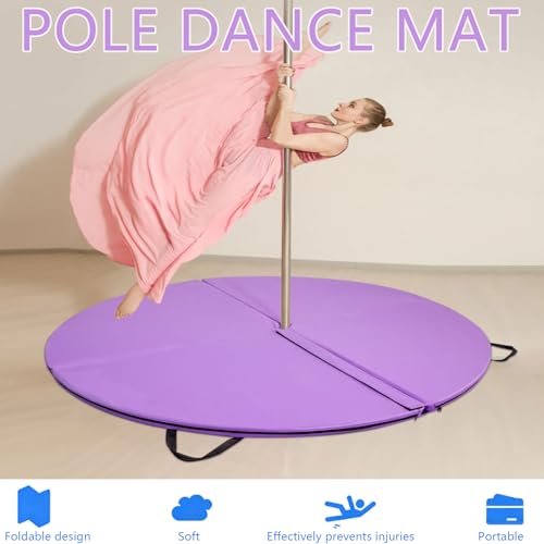 Foldable Pole Crash Mat, Pole Dance Mat, Anti-Collision Cushioned PU Leather Mat for Yoga, Gymnastics, Pole Dancing Pink 4" Tx5.2'W