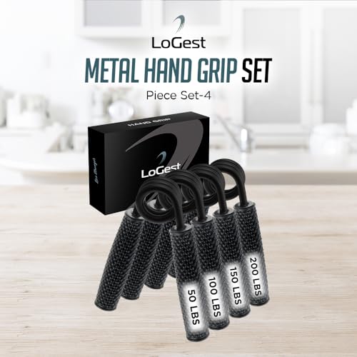 Logest Metal Hand Grip Set, 100LB-200LB 3 Pack 50LB-200LB 4 Pack No Slip Heavy-Duty Grip Strengthener with Gift Box, Great Wrist & Forearm Hand Exerciser, Home Gym, Hand Gripper Grip Strength Trainer - color: Silver - 50+100+150+200LB 4 Pack