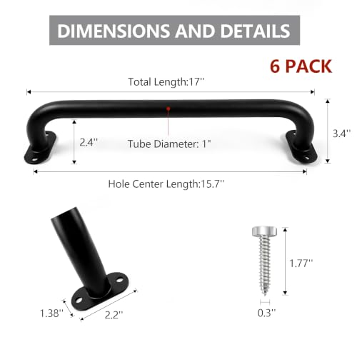 Monkey Bars Indoor Playground Handles 17inch, Heavy Duty Ceiling Grab Bars for Climbing Frames, Wall Ladders, Treehouses and Swing Set Accessories (6-Pack) - color: Black