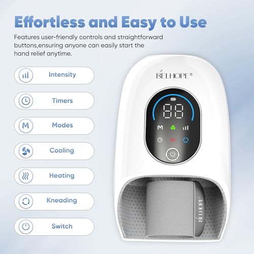 Hand Massager with Heat and Compression for Arthritis and Carpal Tunnel Relief, Finger Wrist Massager with 9 Modes & Hot Cold Therapy, Gifts for Women Men, White - color: White