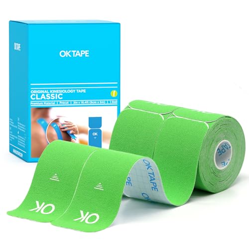 OK TAPE Precut Elastic Kinesiology Tape, 20 Strips, 2inch x 16ft, 2 Rolls | Sensitive Skin Friendly Latex Free Hypoallergenic Athletic Tape Roll for Muscle Joint Knee Waterproof Lime - color: Lime, size: 2 Rolls