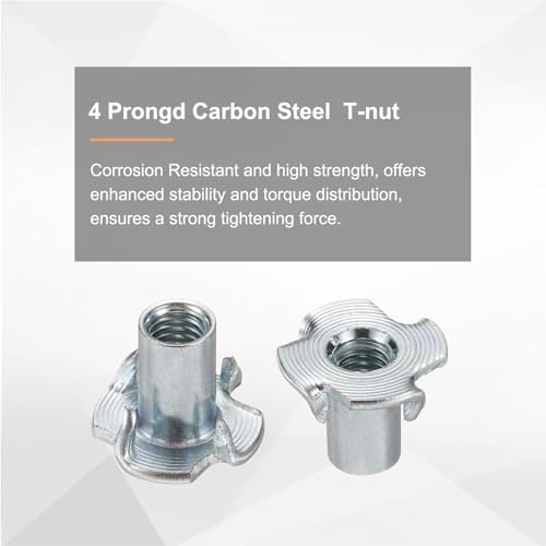 HARFINGTON M6x14mm T-Nuts 4 Pronged Tee Nut 0.69" x 0.55" Fully Thread Carbon Steel Inserts for Wood, Rock Climbing Holds, Cabinetry, Furniture 100pcs - size: M6x14mm, 17.5mm