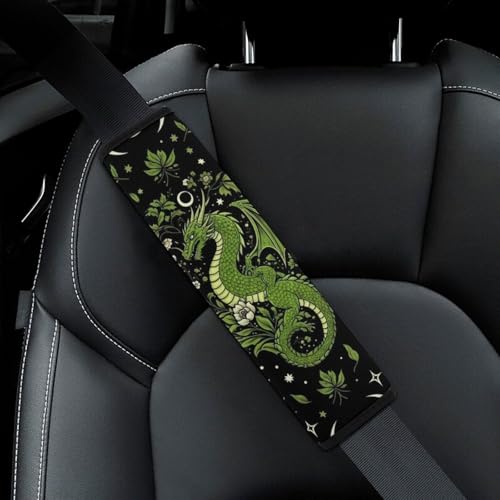 2 Pack Breathable Car Seat Straps Shoulder Pads for Adults and Children, All Vehicles, Moon Flowers Green Dragon Harness Pads Strap, Pressure Relief - color: Pattern 380