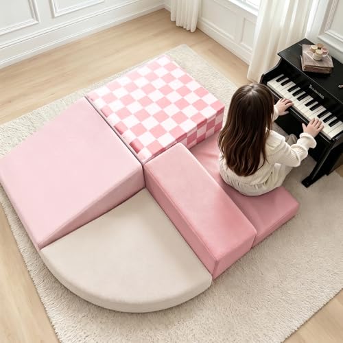 Tiny Land Soft Foam Climbing Blocks for Toddlers, 6-Piece Foam Blocks | Indoor Playground Baby Climbing Toys, Ideal Gift for Kids Activity Crawling and Sliding Foam Play Set (Pink Pastel) - color: Pink Pastel