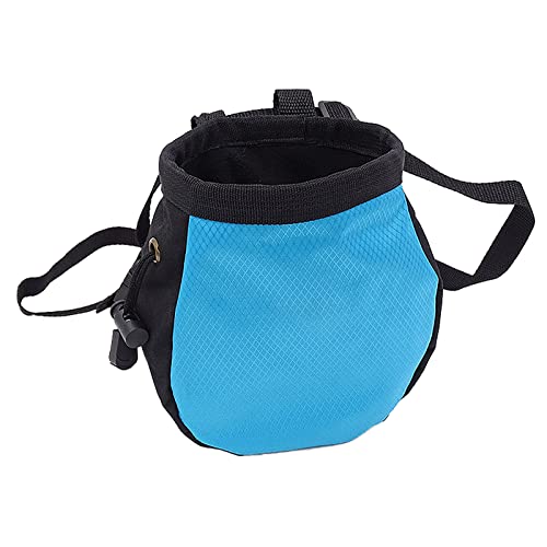 Rock Climbing Chalk Bag with Belt and Zipper Pocket for Fitness Gym Weight Lifting Hunting Bouldering Drawstring Magnesia Sack - color: Blue