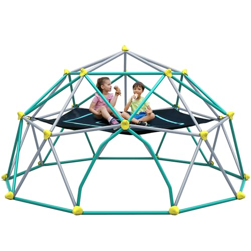 Merax 13FT Climbing Dome with Hammock, Outdoor Geometric Dome Climber | Playground Climber for Kids 3-10 Supporting 1000 lbs, Easy Assembly Play Center Jungle Gym - style: 13FT Green & Silver