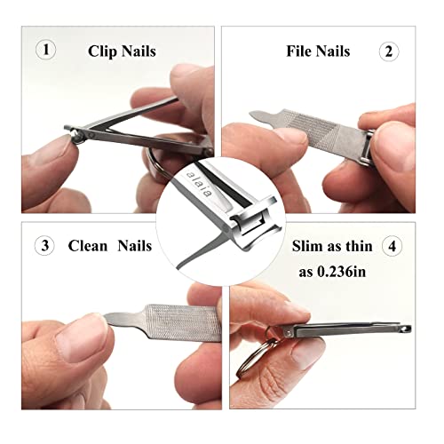 Stainless Steel Portable Nail Cutter，German Keychain Nail Clipper with File for Man and Women, Ultra Thin Flat Fingernail Clipper Perfect Use for Traveling、 Home 、 Office (Small, 1)