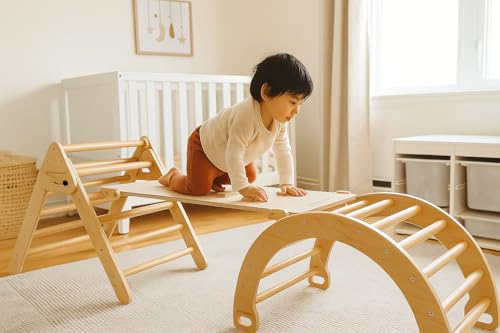 Wooden Pikler Triangle with Rocker & Slide + Ramp | Wooden Climbing Gym Set