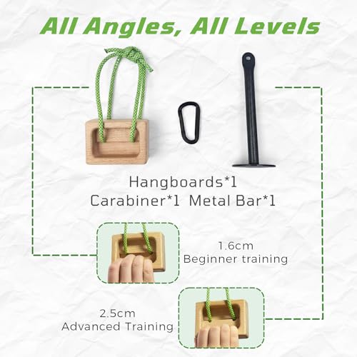 Portable Climbing Hangboard Dual Depth Wooden Grip Blocks for Finger Strength, Power, and Forearm Training Beech Wood Hang Board with Adjustable Rope and Carabiners - color: Wooden Grip*1 with 18mm loading pin