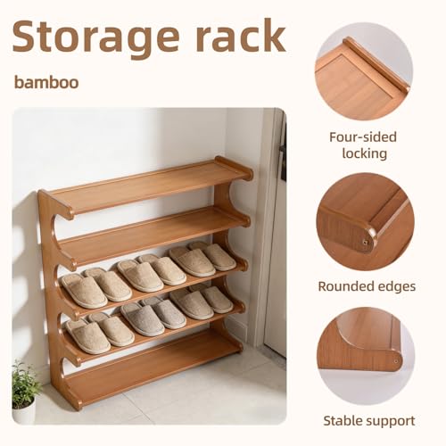 Shoe Rack,5 Tier Shoe Organizer Storage Shelf,Bamboo Narrow Shoe Closet,Small Space Shoe Rack,for Entryway Closet 26.77×7.48×25.98inch - size: 5 Tier-26.77" Wide