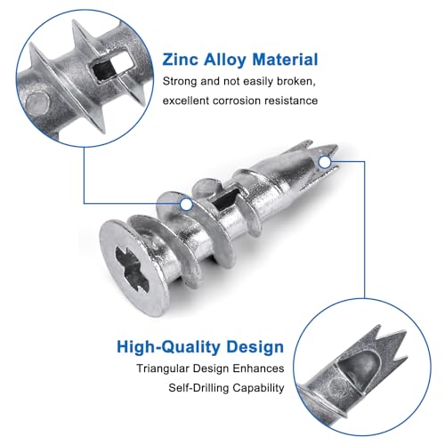 Zinc Self-Drilling Drywall Anchors with Screws Kit, 25 Heavy Duty Metal Wall Anchors and 25#8 x 1-1/4'' Screws - 50 Pieces All Together - size: 1size-25pcs