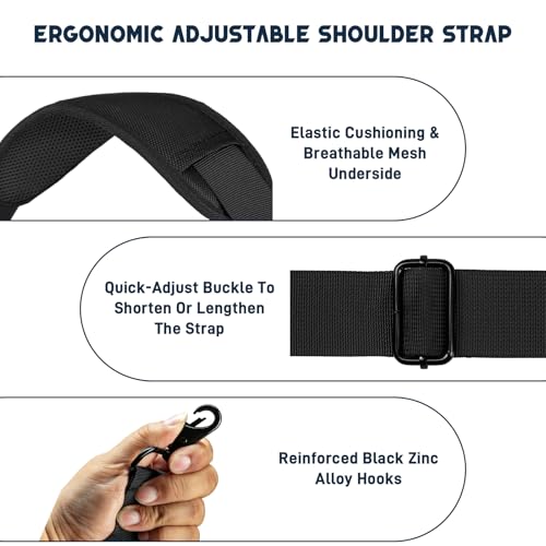 72 inch Shoulder Strap, Universal Replacement Adjustable Laptop Bag Shoulder Strap with Buckles and Metal Hooks for Briefcase Laptop Messenger Bag, Crossbody Bag, Luggage/Duffel, Black