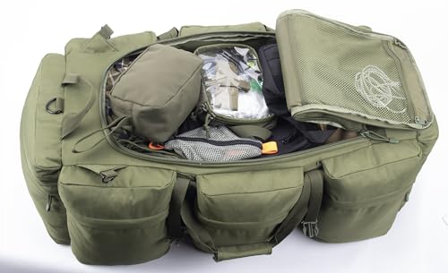 100L Large Military Duffle Bag Deployment Duffel Bag Sports Equipment Travel Luggage Bag with Detachable Backpack Straps… - color: Tan+Black