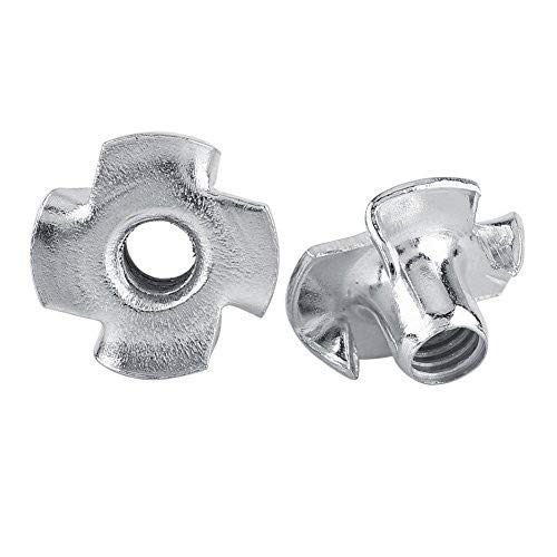 4 Pronged Tee Nuts Zinc Plated Carbon Steel T Nut Assortment Kit for Woodworking Furniture M3 M4 M5 M6 M8 (M6-50pcs)