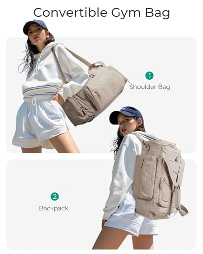 BAGSMART 4-IN-1 Gym Bag for Women Men, TSA Duffle Bag for Travel | With Shoe Compartment & Wet Pocket, 22L/30L/38L Tactical Backpack with 40oz Water Bottle Holder, Lightweight, Water-resistant - color: D-Beige