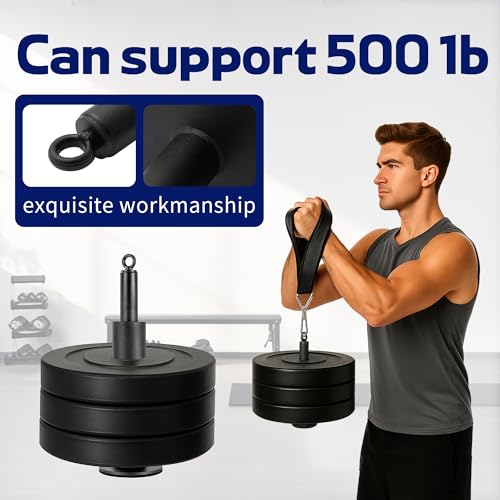 500LB Loading Pin, Carabiner for Cable Pulley LAT Pulldown | Fits 1" & 2" Olympic plates. Heavy steel supports 500LB load. Anti-slip quiet base for home gym strength training - color: Black-1'&2"loading pin