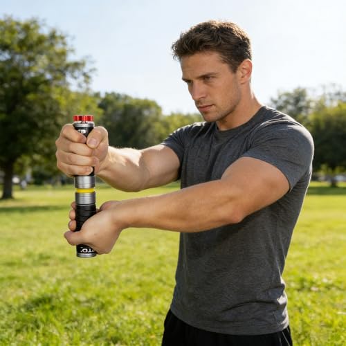 Portable Wrist Roller and Forearm Builder Built From Aluminum Alloy and Stainless Steel ° Rotating Hand Exerciser - color: Red
