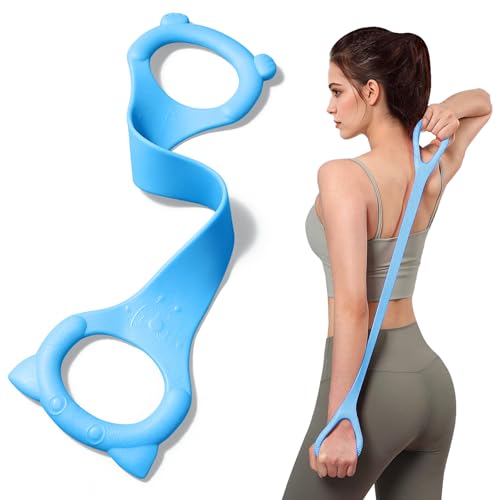 Figure 8 Fitness Resistance Band with Handles, Arm & Back Training Elastic Rope for Pure Barre Workout, Chest, Shoulder Stretching Exercise Equipment for Yoga, Pilates & Physical Therapy, Blue