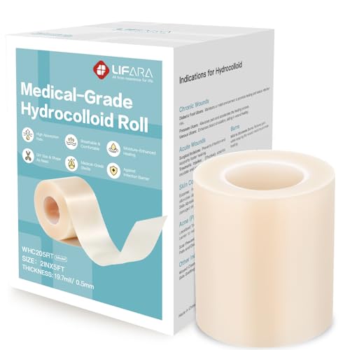 LIFARA Hydrocolloid Roll for Wound Care - Cut-to-Size, Extra Large Hydrocolloid Patch Bandages with Self-Adhesive, Waterproof, First Aid Kit Essential (2in*5ft, 19.7mils/ 0.5mm Thickness) - size: 2in*5ft, 19.7mil/ 0.5mm Thickness
