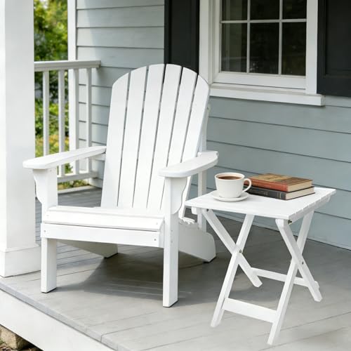 Outdoor Wooden Side Table, Folding Patio End Table, Small Square Furniture Table for Adirondack Chair, Balcony, Porch, Acacia Wood, No Assembly, White - color: S-white-1
