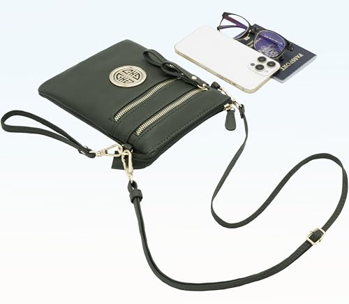 Solene Small Multi Zipper Pockets Crossbody Bag with Detachable Wristlet - color: Olive
