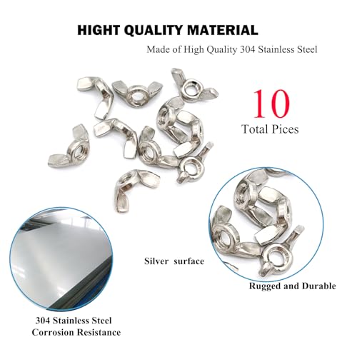10 Pcs 3/8"-16 Wingnuts 304 Stainless Steel Wing Nuts Fasteners Parts Butterfly Nut, Hand Twist Tighten Hardware Nuts Butterfly Wing-Nut - size: 3/8"-16 - 304 Stainless Steel - 10 Pcs