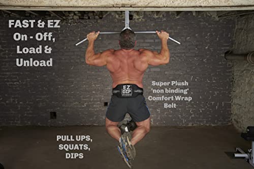 EZ DIP Pull Up Weight Belt plus PULL FORCE Rotating Pull Up Handles - Dipping Belt with Chain plus Dumbbell Hook - Pull Up Weight Belt - Best Dip Belt - 505# Dipping Belt -Belt Squat attachment