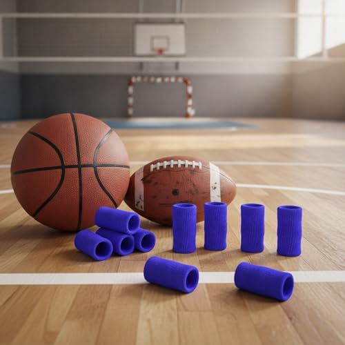 10-Pack Nylon Finger Sleeves for Basketball & Football, Snug Fit, Durable Sports Cover - color: Blue
