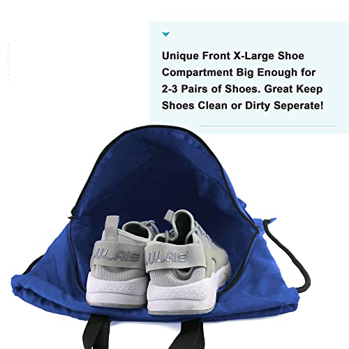 BeeGreen Drawstring Backpack Bag with Shoe Compartment, X-Large Black Gym Sports String Cinch Backpack - color: Royal Blue