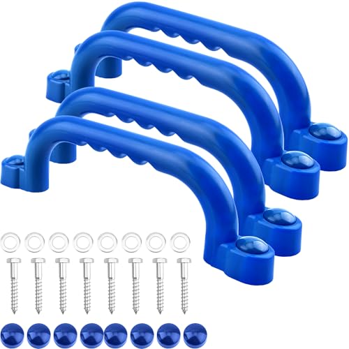 4-Piece Kids Playground Safety Handles - Plastic, Blue, Smooth Finish - Grab Handle Bars for Outdoor Playset, Backyard Playhouse, Tree House, Jungle Gym - color: Blue