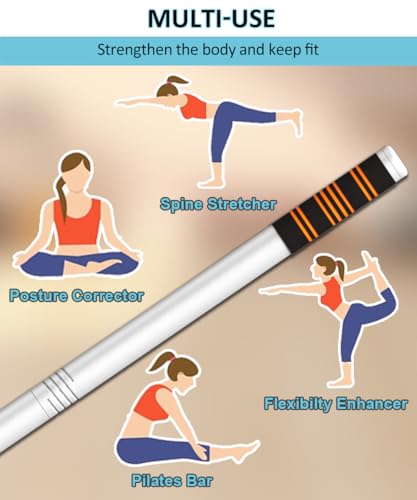 Queension 5ft Adjustable Yoga Stick with Non-Slip Foam Sleeveds for Balance | Made of Sturdy Alloy Steel, Stretching & Mobility Stick, Exercise Fitness Pole for Balance & Pilates - color: White