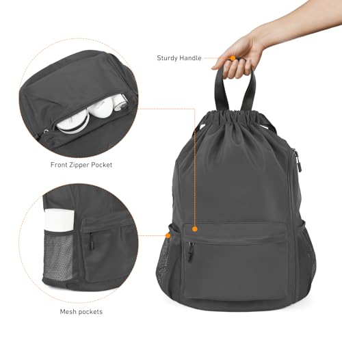 Valleycomfy Waterproof Drawstring Gym Backpack Bag for Men&Women Dark Grey | Sports Gym Bag with Side Pocket - color: A-dark Grey