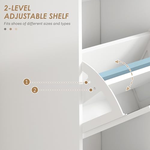 HOMCOM Shoe Storage Cabinet with 3 Flip Drawers, Narrow Shoe Cabinet, White | Freestanding, Adjustable Shelves, Slim Hidden Rack Organizer, Entryway, Hallway