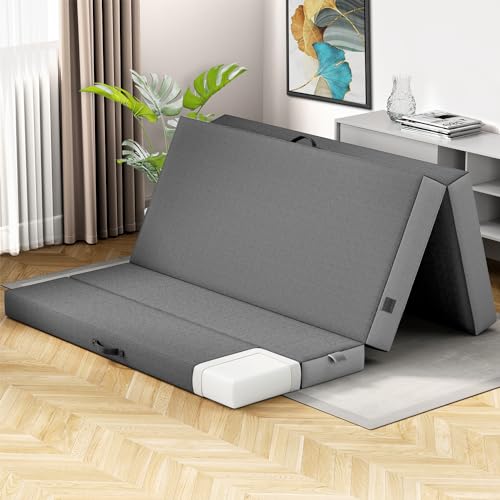 Cozzzi Folding Mattress Full Size for Floor and Traveling with Removable Cover - Lightweight and Portable Folding Mattress for Adults & Kids - Compact and Easy to Storage (75in x 54in x 4in) - size: Full (75in x 54in x 4in), style: Gray