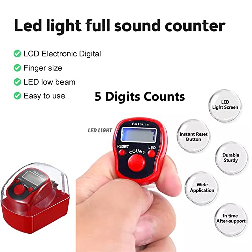 6-Pack Digital Tally Finger Counter with Led, Colorful Tasbeeh Tasbih 5-Digits Counter Clickers with Led Light, Carry Ring, Individual Hard Case for Muslims Pray Knitting Track Golf Lap - color: Bright color
