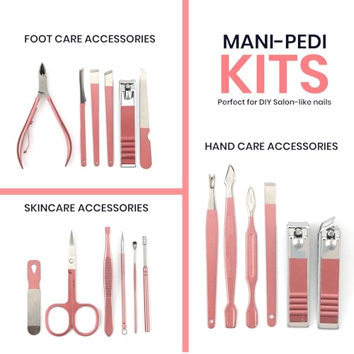 Utopia Care Manicure Set Professional Nail Clippers Kit | 16-Piece Manicure & Pedicure Nail Kit Gift Set for Men Women with Fingernail & Toenail Clippers, Premium Travel Case - color: Pink, size: Pack of 16